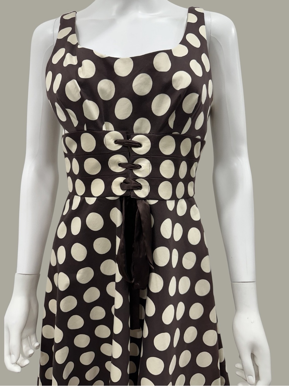 Timeless Charm Vintage Inspired Donna Ricco Polka Dot Corset-Waist Midi Dress - Picture 2 of 10